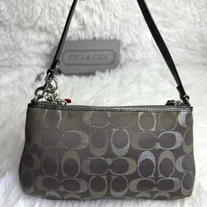 COACH y2k Gray Silver Signature Canvas Mini Purse Wristlet thumbnail 2