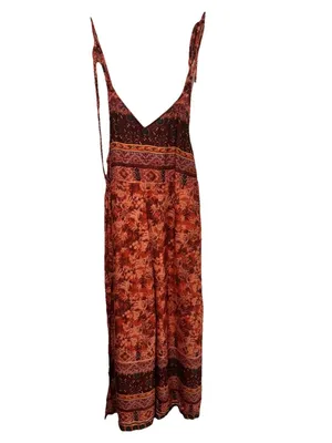 Free People Bohemian Style Beach Strap Long V-Neck Floral Romper Size M thumbnail 2