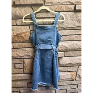 rewash Button-Front Denim Dress with Waist Tie blue small nwt thumbnail 3