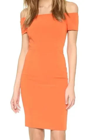 Alice + Olivia Aleah Off Shoulder Dress 6 Tangerine Orange Fitted Sheath thumbnail 1