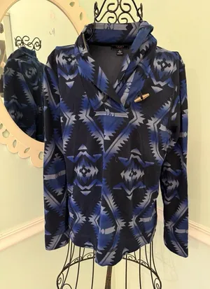 Chaps Women’s Sweatshirt Southwestern Diamond Shawl Neck Blue‎ Black L thumbnail 1