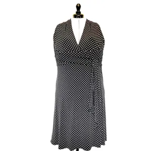 Melanie Lyne Polka Dot Halter Dress Sz 16 Pinup Black Open Back Rockabilly Retro thumbnail 3