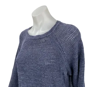 J.Crew Women's Navy Blue Linen Long Sleeve Knit Round Neck Sweater Top Size M thumbnail 3