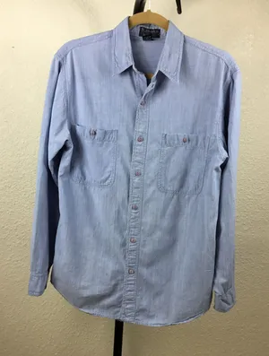 St. Stephen Collection Mens Button Down Shirt Size S Denim Cotton Long thumbnail 1