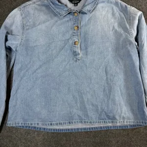 J.Crew Always Women Light Wash Denim Popover Shirt Blue Long Sleeve Cotton Small thumbnail 10