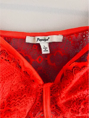 Papaya Red Sexy Lace Bra Size Large thumbnail 4