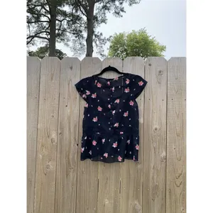 Abercrombie & Fitch Fluttery Floral Airy Short Sleeve Blouse Shirt Xs‎ Navy thumbnail 6
