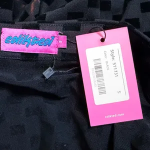 Edikted Black Checkered Velvet Flocked Sheer Mesh Button Down Top S11731 Small thumbnail 4