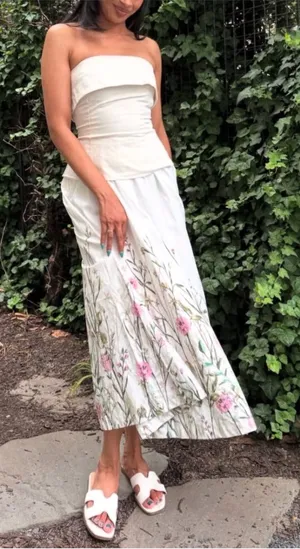 En Saison Sydney Mixed Media Strapless Maxi Dress in Cream and Floral thumbnail 1
