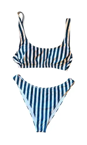 Kenny Flowers Navy Blue White Striped Bikini Set Size Medium‎ thumbnail 1