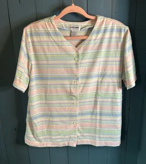 Alfred Dunner Pastel Multi-Stripe Button Front Top | Size Large - Vintage 1980’s thumbnail 1