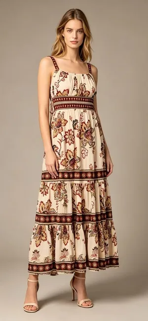 NWOT Farm Rio Aura Floral Sand Sleeveless Midi Dress Size XL thumbnail 1