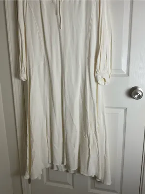 Zara ZW Collection Oyster White V-Neck Tie Front Long Sleeve Midi Dress Large thumbnail 4