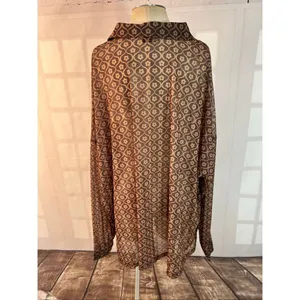 ASOS Design Brown Geometric Floral Print Semi Sheer Long Sleeve Blouse Size 24 thumbnail 5