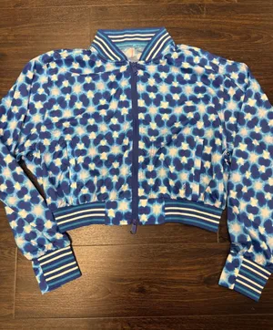 FP Movement by Free People "Top Seed" Printed Tennis Jacket - Blue/White, Size S thumbnail 1