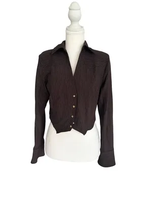 ZARA Brown Pinstripe Button Down Top Size M NEW NWT thumbnail 4