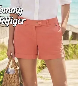 Tommy Hilfiger 4 Womens Coral Chino Shorts Coastal Mid Rise Preppy Summer Khaki thumbnail 1