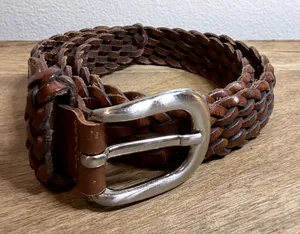 Abercrombie & Fitch Braided Leather Belt Cognac Brown Silver Buckle Womens S thumbnail 1