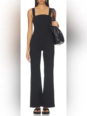NEW, FREE PEOPLE We The Free Suns Out Bootcut Jumpsuit in Black Sz L thumbnail 2