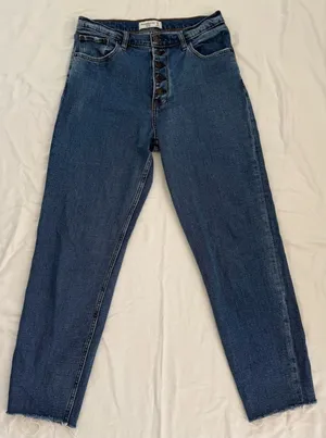 Abercrombie The Mom High Rise Jeans Button Fly Raw Hem‎ Size 8L thumbnail 1