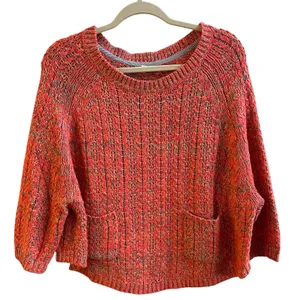 Moth Anthropologie Neon Orange Marled Knit Sweater Pockets XL‎ Raglan Boho Boxy thumbnail 3