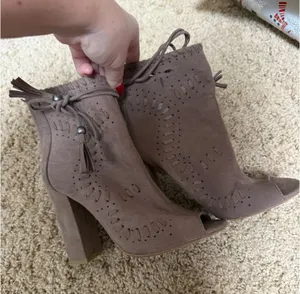 Bamboo tan open toe bootie thumbnail 1