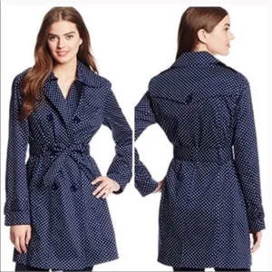 London‎ Fog Belted Trench Coat in Navy Polka Dot Size XS thumbnail 2