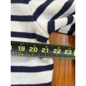 J.Crew Emilie Patch-Pocket Cardigan Sweater Navy White Striped Gold Button XL thumbnail 6