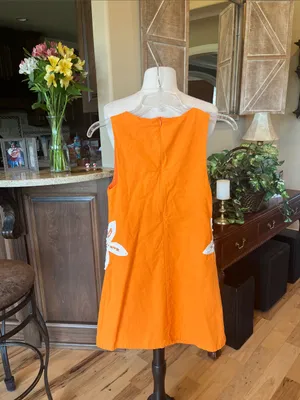 LaLavon Orange Cotton Floral Appliqué Shift Dress thumbnail 4