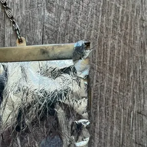 Vintage 50s Silver Metallic Foil Clutch Handbag Kiss Lock Chain Strap Purse Bag thumbnail 6