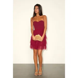 Lulus Fabulous Thoughts Wine Red Tulle Strapless Tiered Mini Dress Party XXL NWT thumbnail 3