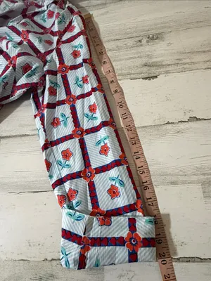 Livro Floral Grid Cotton Tunic Dress in Blue and Orange and Red thumbnail 10