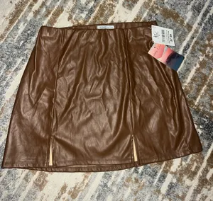 Faux Leather Mini Skirt in Brown thumbnail 1