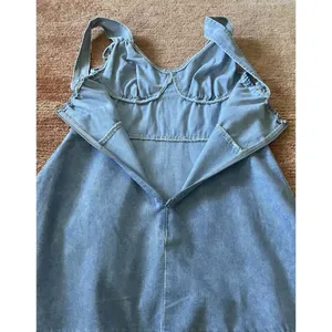 Denim Blue Sleeveless Mini Dress With Ruffle Hem and Tie Straps thumbnail 6