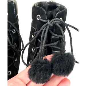 Jimmy Choo Elba 95 Black Suede Fur Pom Pom Lace-Up Boots Size IT‎ 37 US 7 thumbnail 12