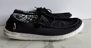 Hey Dude Wendy Basic Black Odyssey Women Size 9 Speckled Sole Canvas Loafers thumbnail 1
