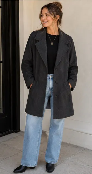 Vintage TRENDZ Black Wool Pea Dress Coat Cottagecore 80s 90s thumbnail 1