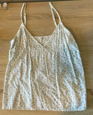 Brandy Melville White and Blue Floral Babydoll Top with Tie thumbnail 1