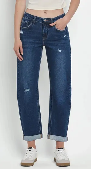 Lovervet by Vervet Mid Rise Double Cuffed Hem Barrel Leg Jeans - Size 29 thumbnail 1