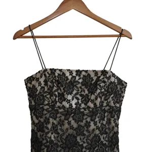 Vintage Y2K 90s Prom Black Maxi Dress Floral Beaded Lace Formal Column Gown thumbnail 6