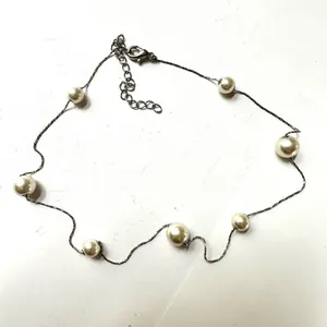 Silver tone faux pearl dainty necklace thumbnail 4