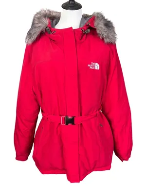 The North Face VTG y2k 800 Fill Down Snorkel Parka Sz XL?Red Faux Fur Belt thumbnail 1