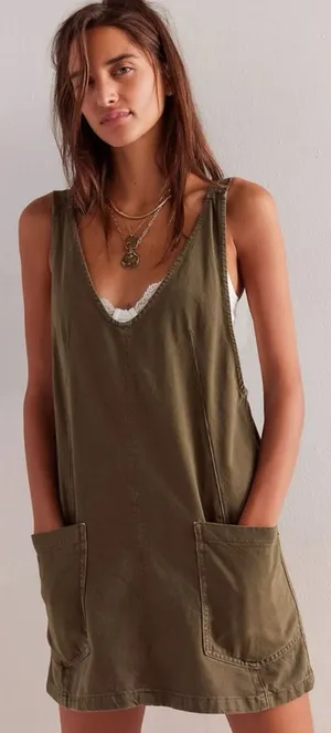 Free People High Roller Skirtall Dress in Moss Stone Army Green Size Large NWT thumbnail 1