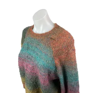 Aqua Women's Multicolor Knit Rainbow Stripe Long Sleeve Crew Sweater Top Size L thumbnail 2