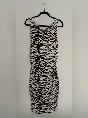 H&M Midi Dress Zebra Print Size L Women’s Black and Cream NWT thumbnail 4