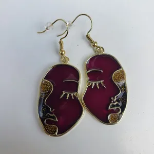 Gold Plated Purple Art Face Handmade Resin Jump Earrings Tones Verdes Jewelry thumbnail 4