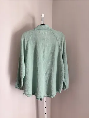 Free People We The Free Summer Daydream Seafoam Green Gauze Button-Up Shirt Sz L thumbnail 4