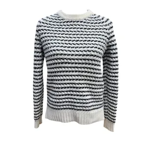 Theory Innis B‎ Loryelle Wool Sweater Black White Textured Stripe D1011730 thumbnail 2