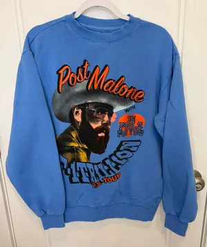 Post Malone Sweatshirt Medium Blue Unisex Crewneck F1Trillion U.S. Tour thumbnail 1