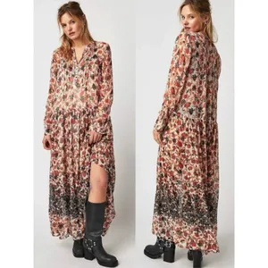 Free People Bohemian Billowy Floral See It Through Maxi Dress Tea Combo Large thumbnail 3